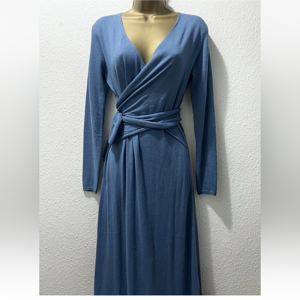 Zara Long Sleeve Blue Wrap Dress Soft Jersey Women’s M